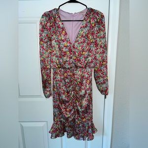 BCBGeneration Floral Pink Long Sleeve MIDI Dress, size 0